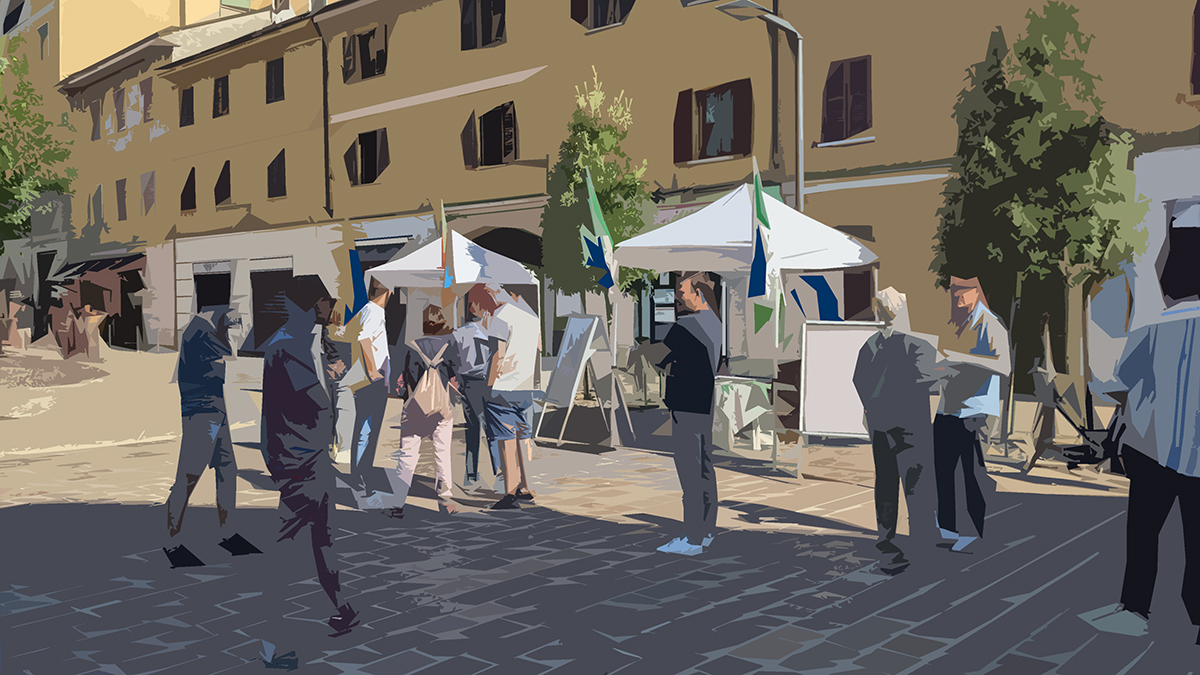 Elaborazione grafica dalla foto di un gazebo in piazza Roma