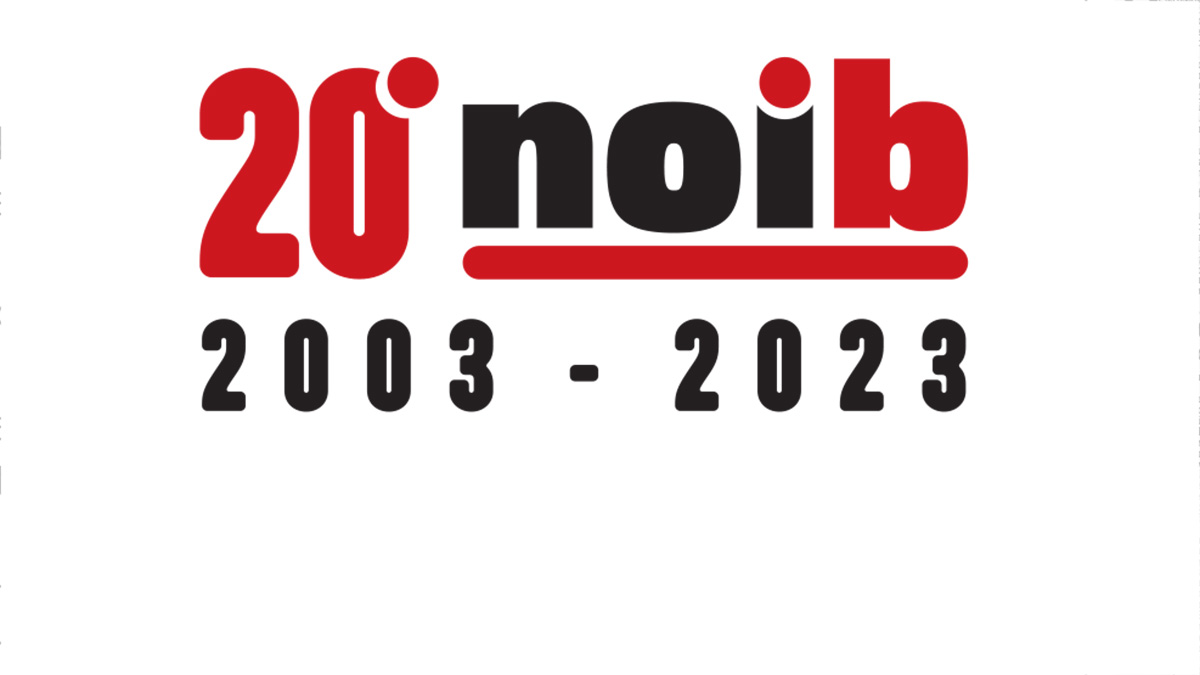 Il logo dei 20 anni di NoiBrugherio ideato dal grafico Marco Micci