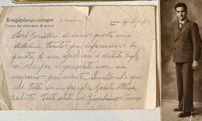 Gioachino Teruzzi e una delle lettere che ha inviato dal campo di prigionia