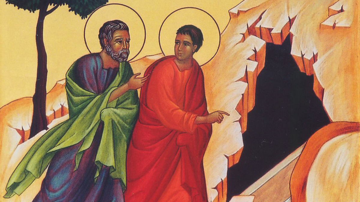 I discepoli Pietro e Giovanni al Sepolcro (particolare di icona del monastero di Bose)